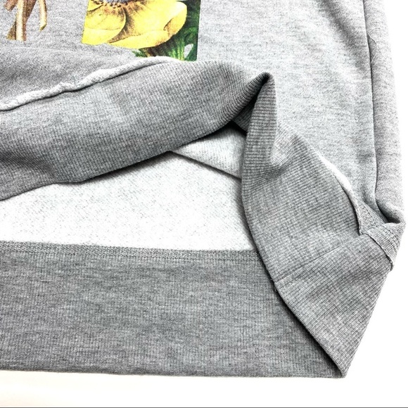 Doe Floral Print Fleece Pullover Sweatshirt Gray - Picture 6 of 8
